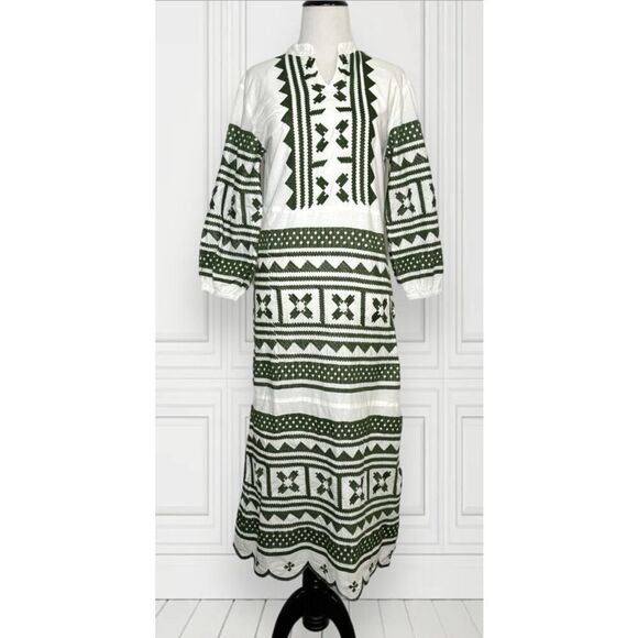 Julia Amory Scalloped Hem Caftan in Green NWT Sz. L - Picture 2 of 7